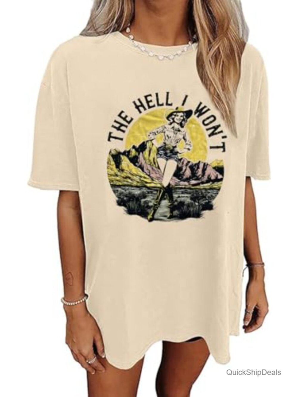 Women's Western Cowboy Graphic Oversized T-Shirt Cotton Blend Rodeo Tee